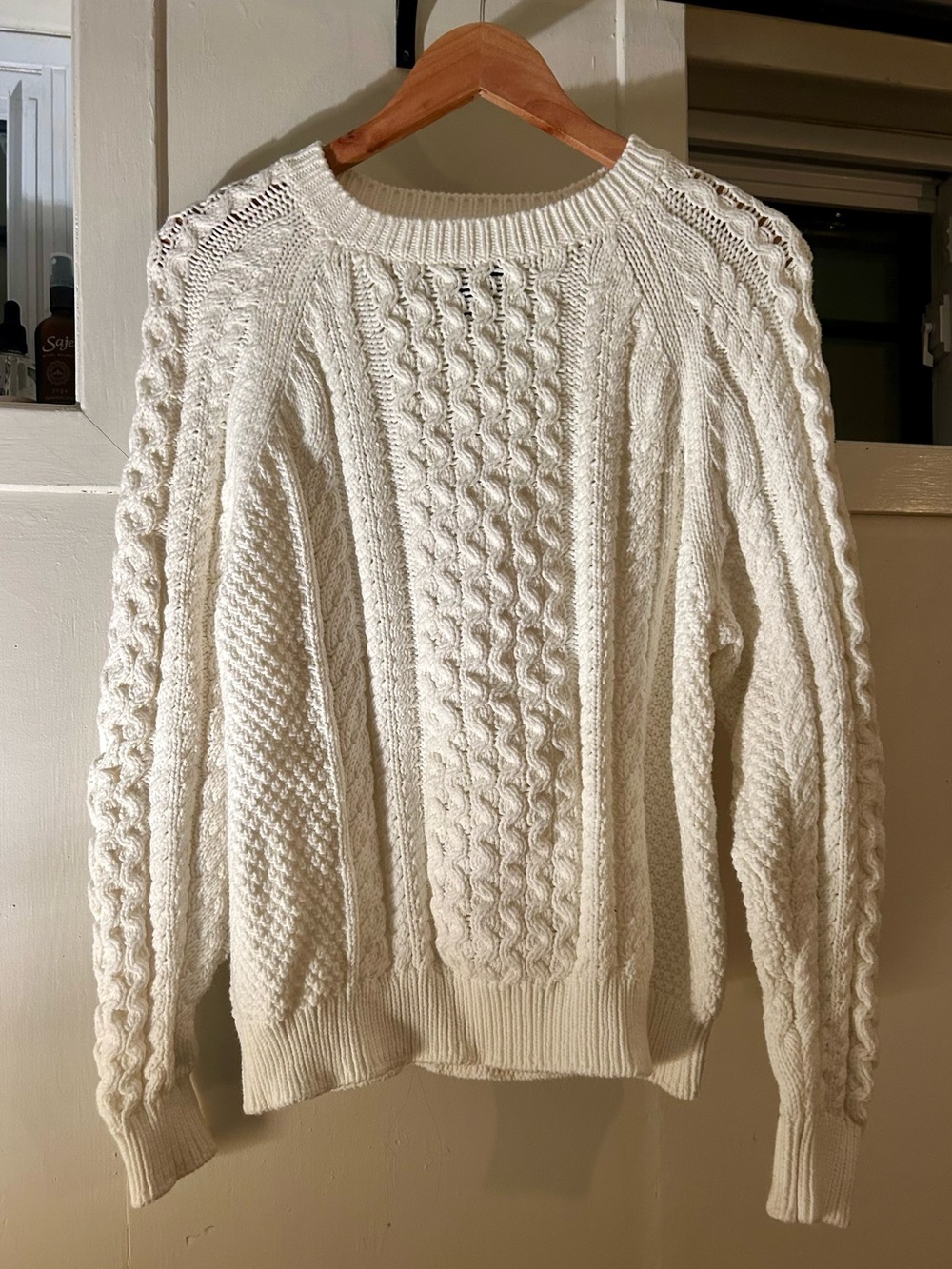 Roots Cream Cable Knit Crewneck Sweater